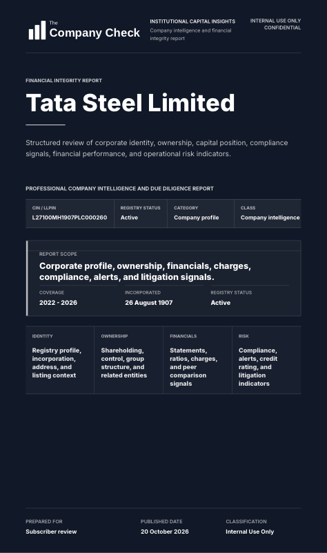 First page of the Tata Steel Limited sample report